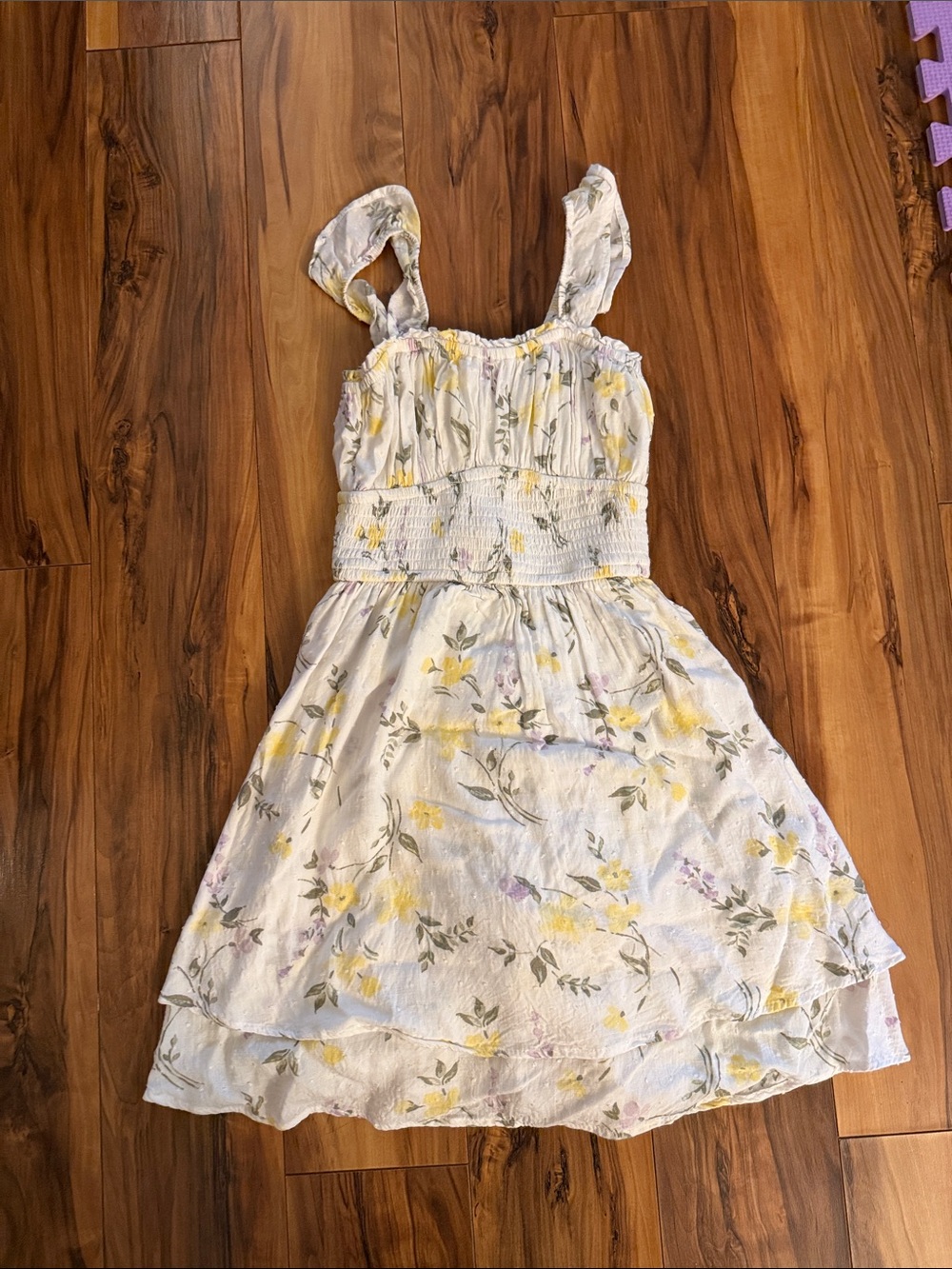 Hollister White Cream Floral Sundress with Yellow and Lavender Accents